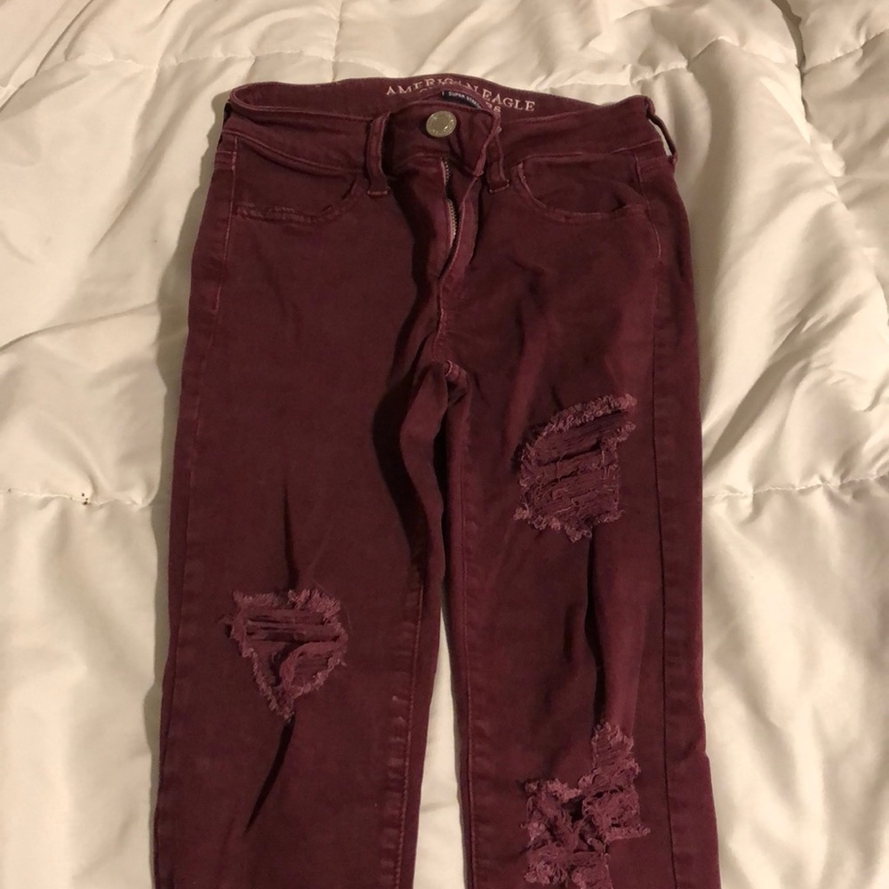 American Eagle Maroon skinny jeans